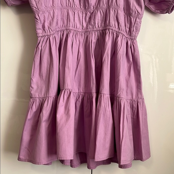 Avec Les Filles Lilac Puff Sleeve Cotton Tiered Dress, Size M - Picture 11 of 12